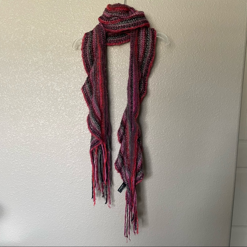 Mixit pink purple multi color ruffled and fringe oblong knit scarf